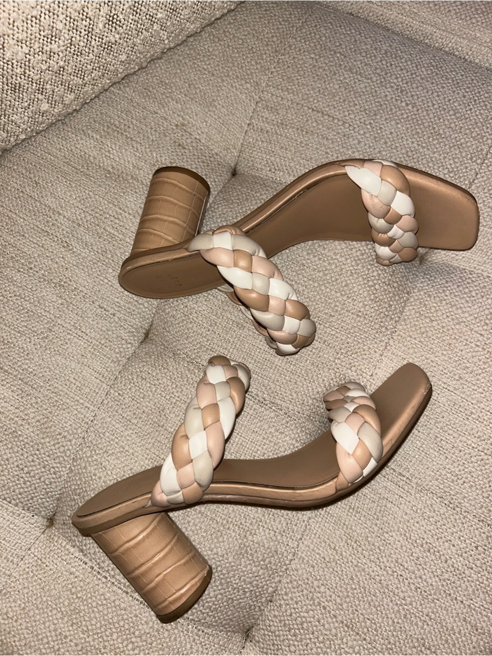 A New Day Tan and White Braided Block Heel Sandals - Picture 2 of 5